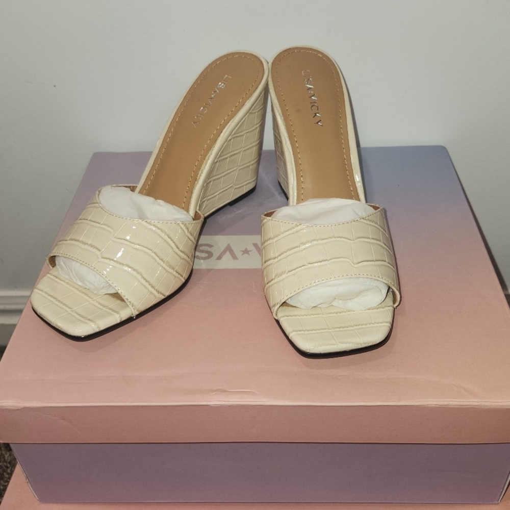 Stylish Cream Wedge Sandals by SANDY New With Box